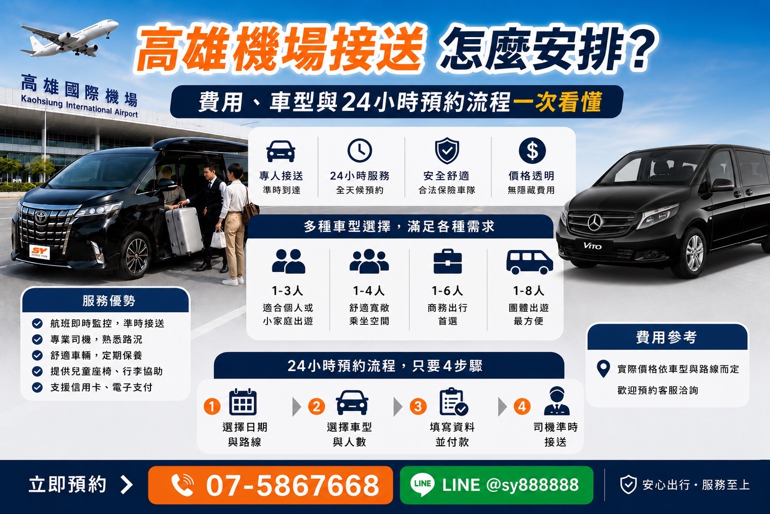 高雄機場接送怎麼安排？費用、車型與 24 小時預約流程一次看懂